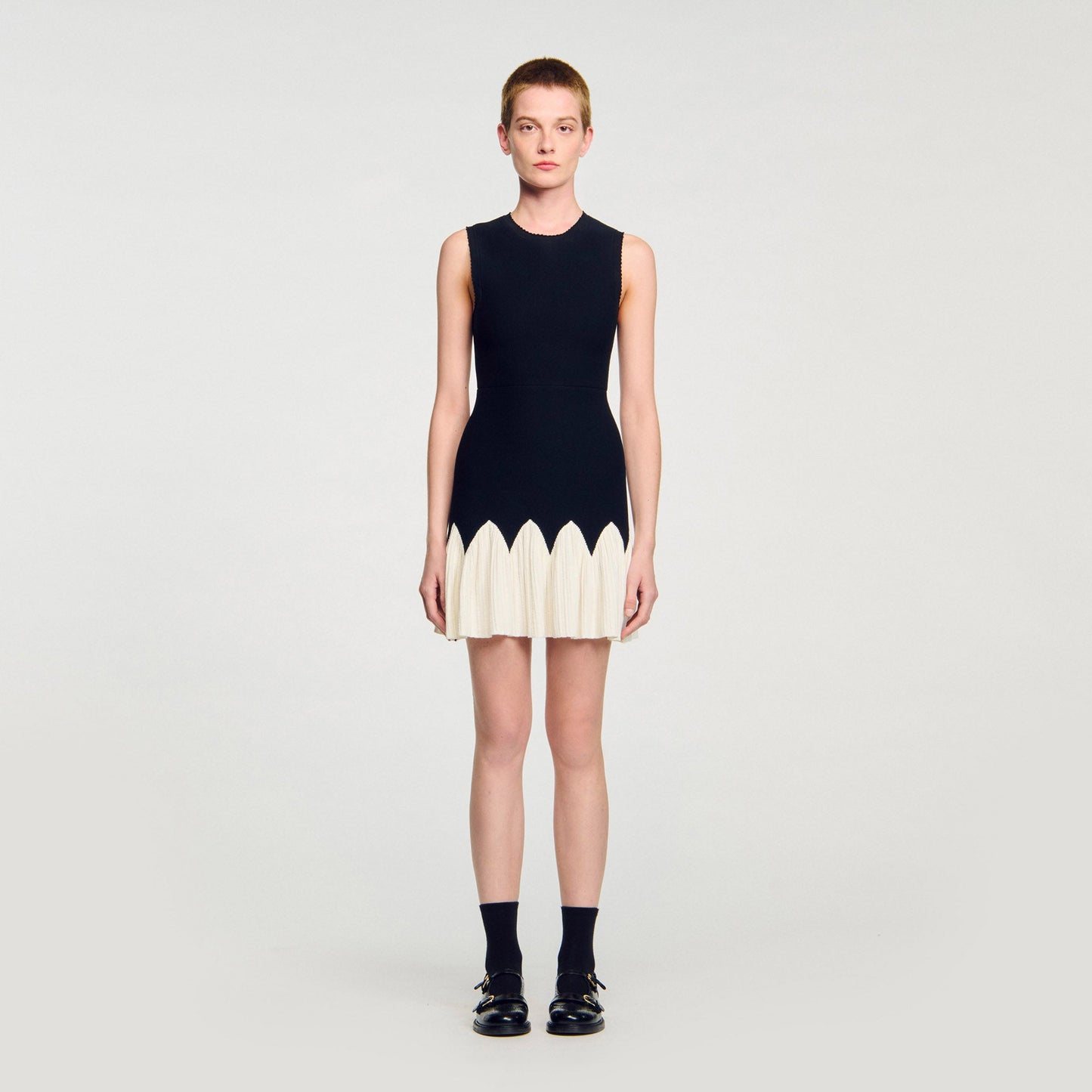 Cassie Two-Tone Short Knit Dress Black / Ecru
