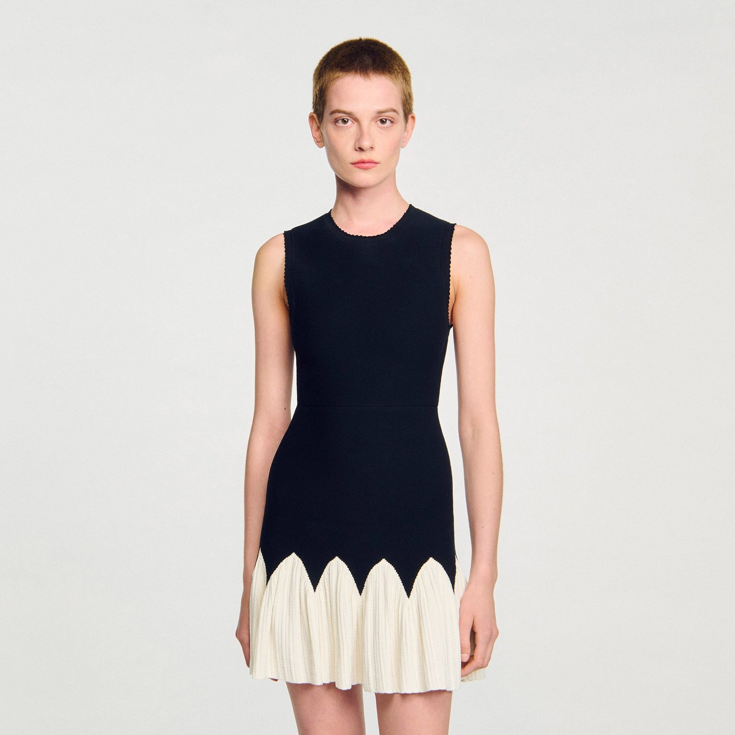 Cassie Two-Tone Short Knit Dress Black / Ecru