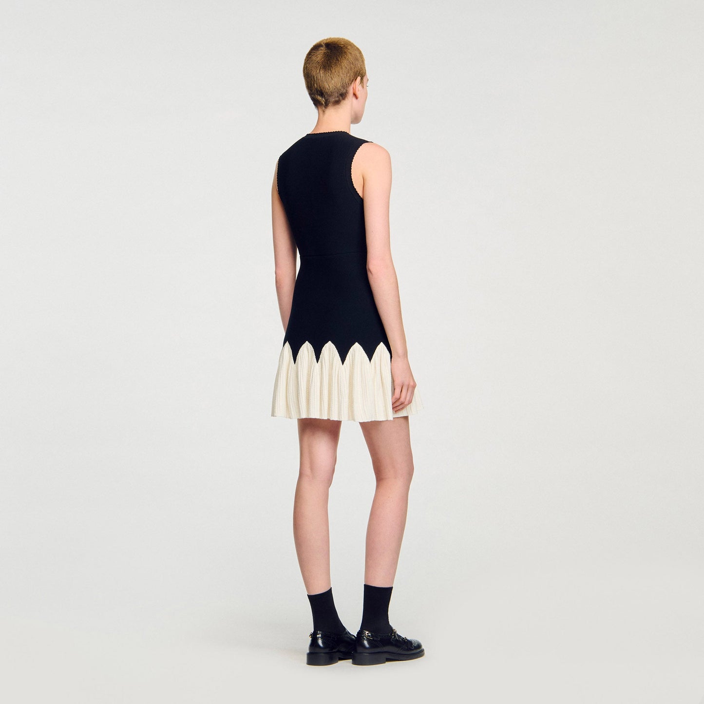 Cassie Two-Tone Short Knit Dress Black / Ecru