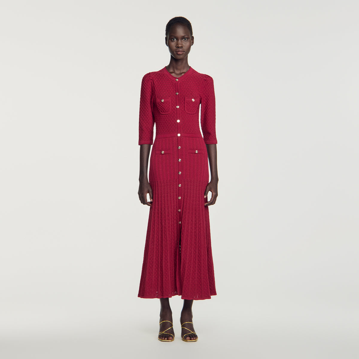 Ramia Pointelle knit midi dress Bordeaux