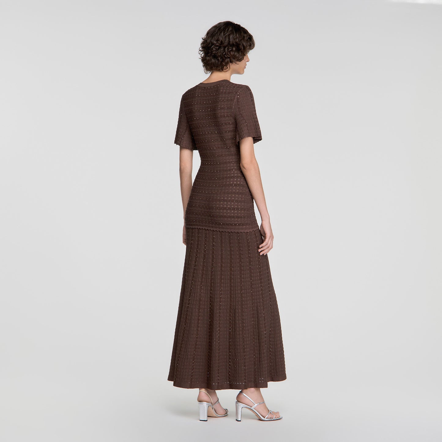 Diane Rhinestone knit maxi dress Brown