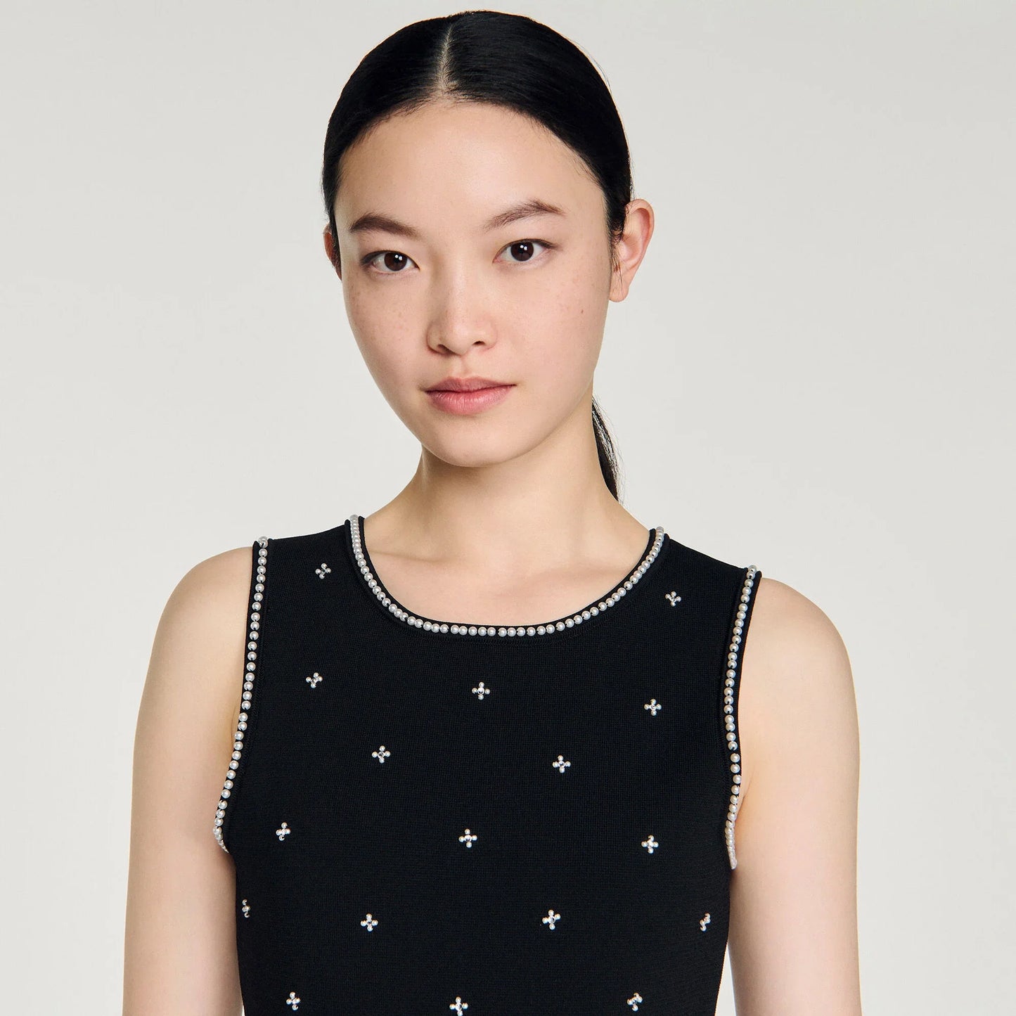 Theodora Rhinestone Flower Print Maxi Dress Black