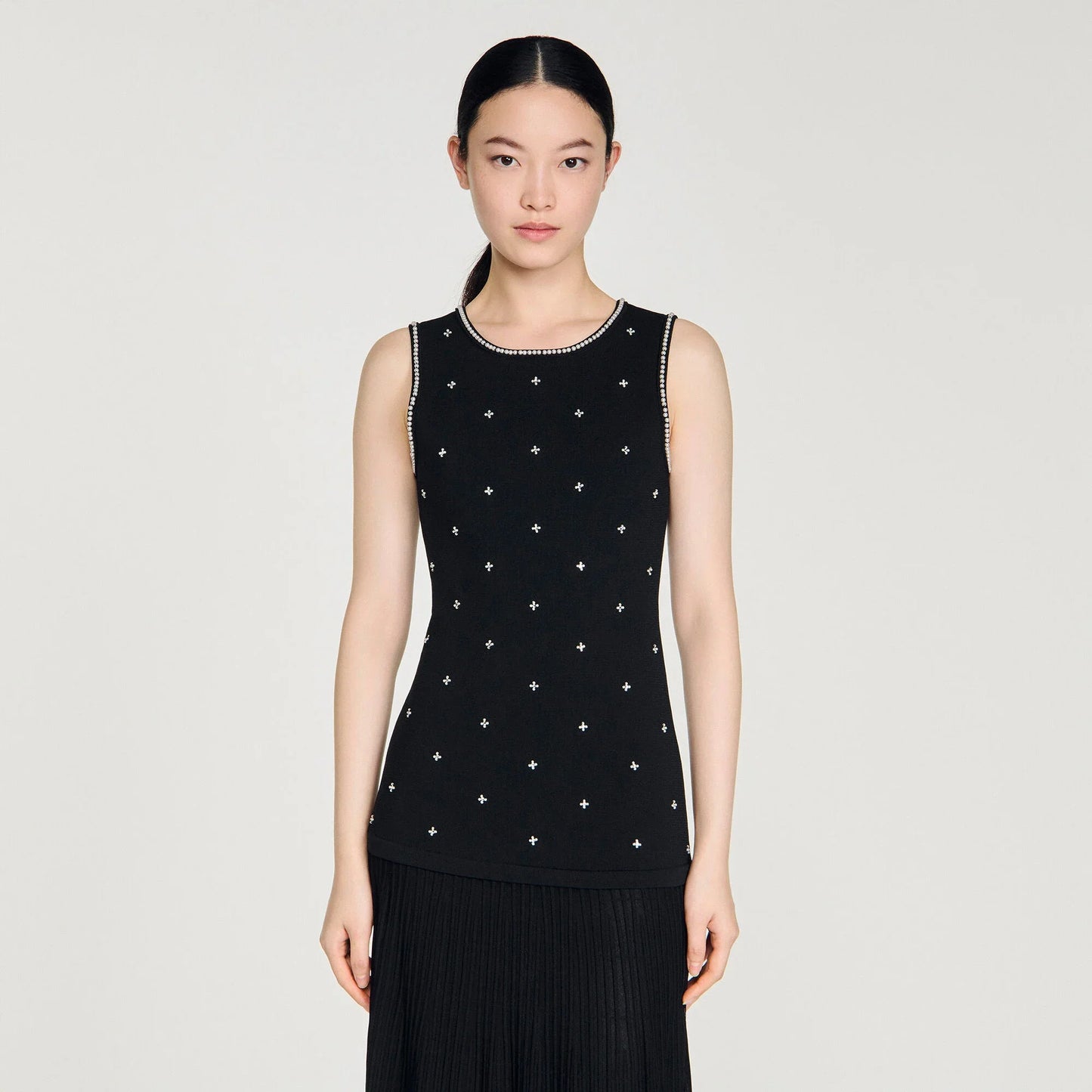 Theodora Rhinestone Flower Print Maxi Dress Black