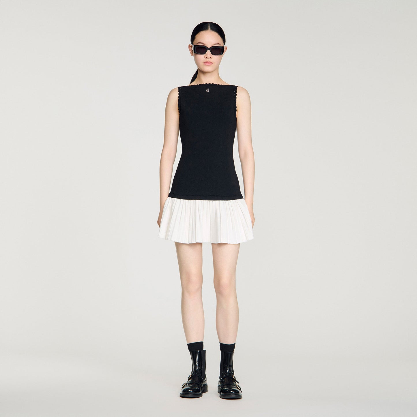 Mendy Two-Tone Short Dress BLACK