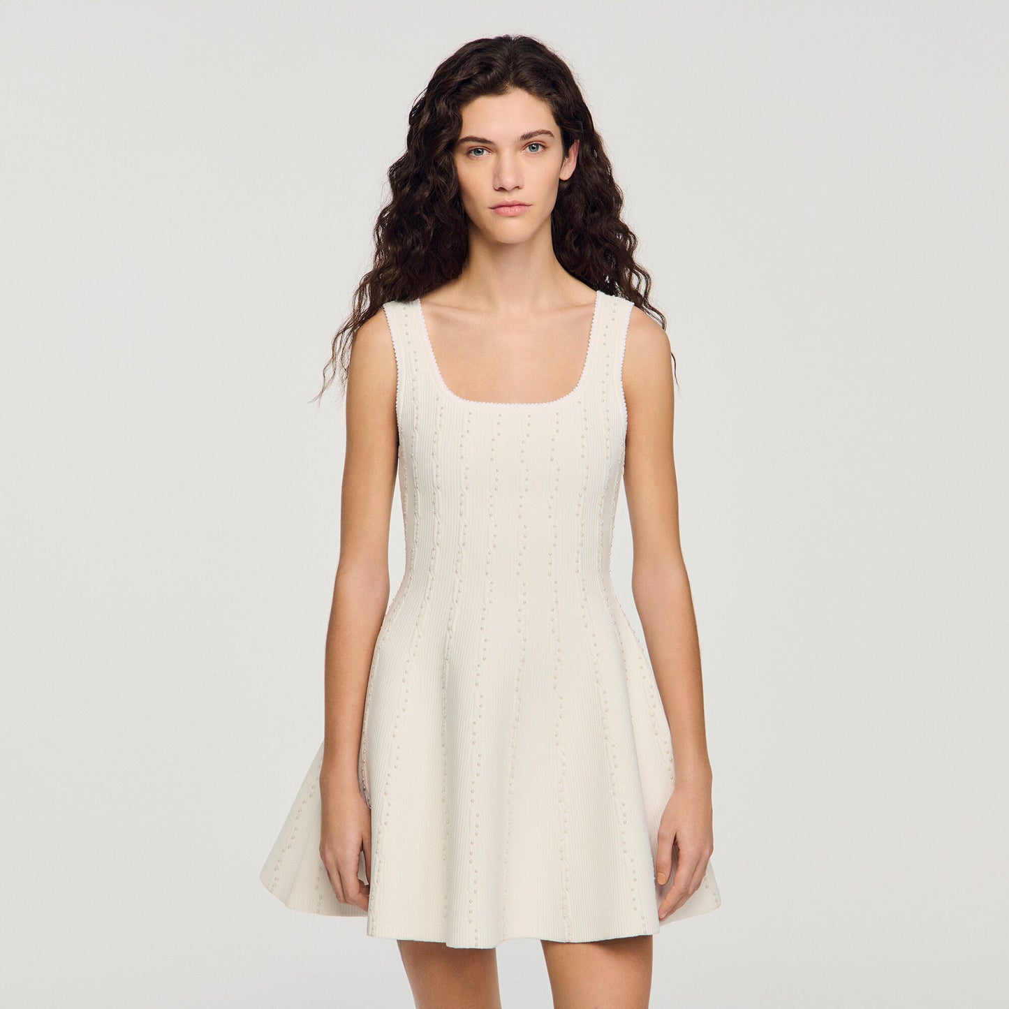 Lyssandra Beaded Knit Short Dress WHITE