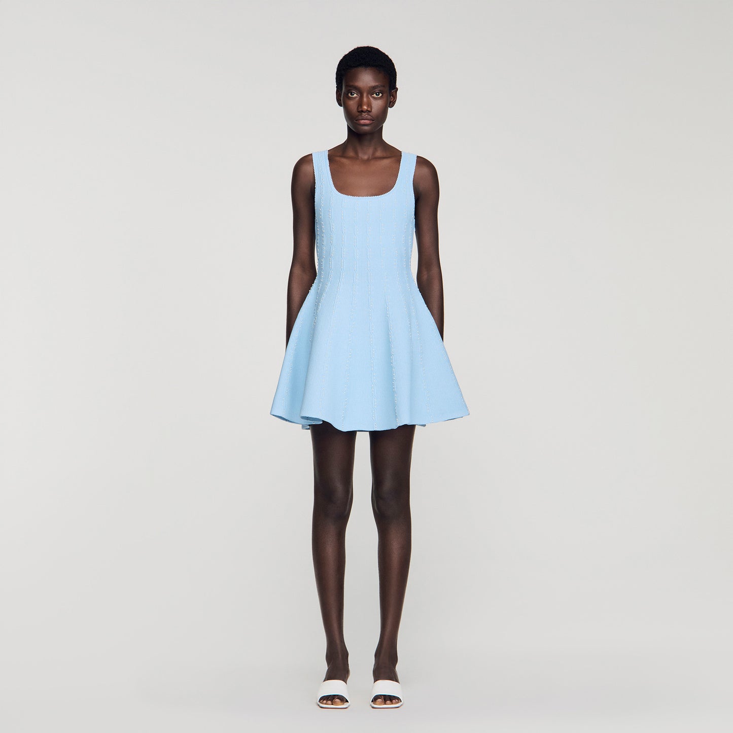Lyssandro Beaded knit short dress Sky Blue