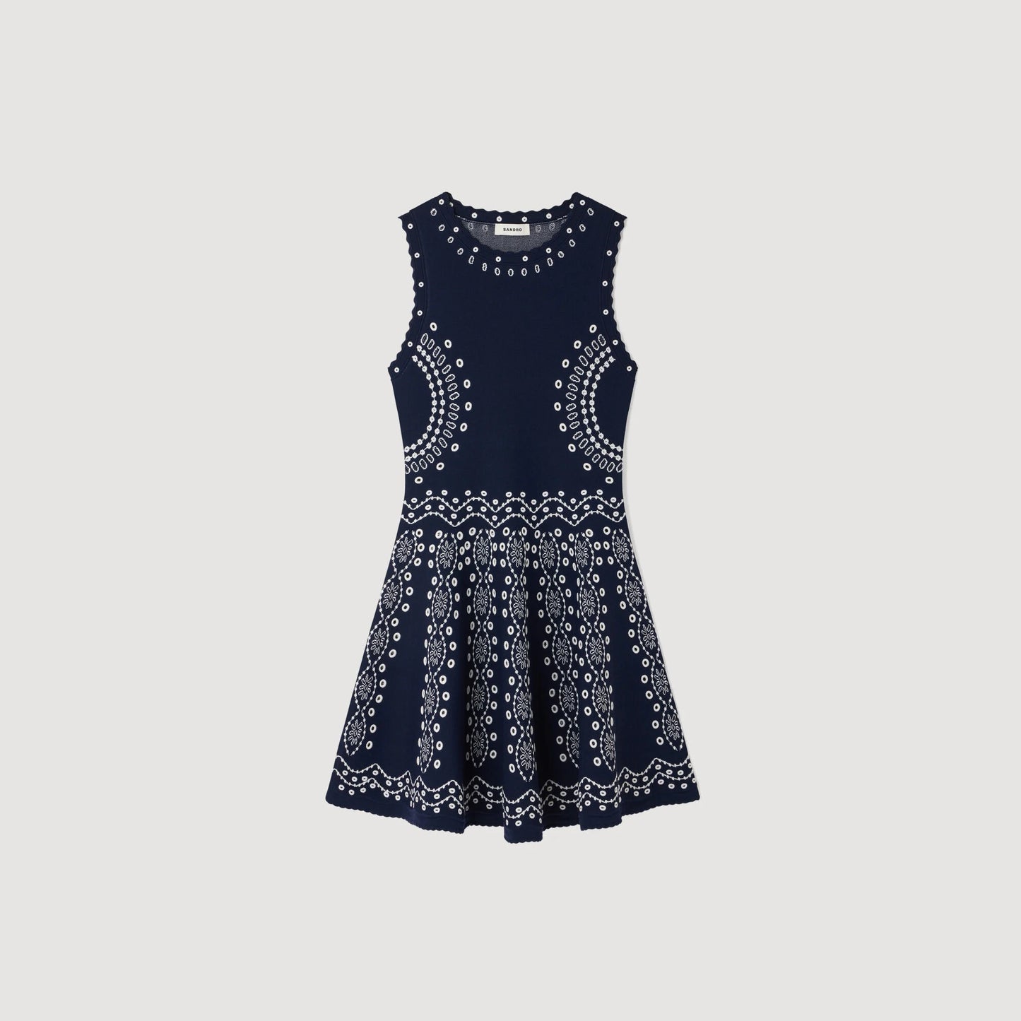Capri Scarf-Print Knit Short Dress Navy Blue