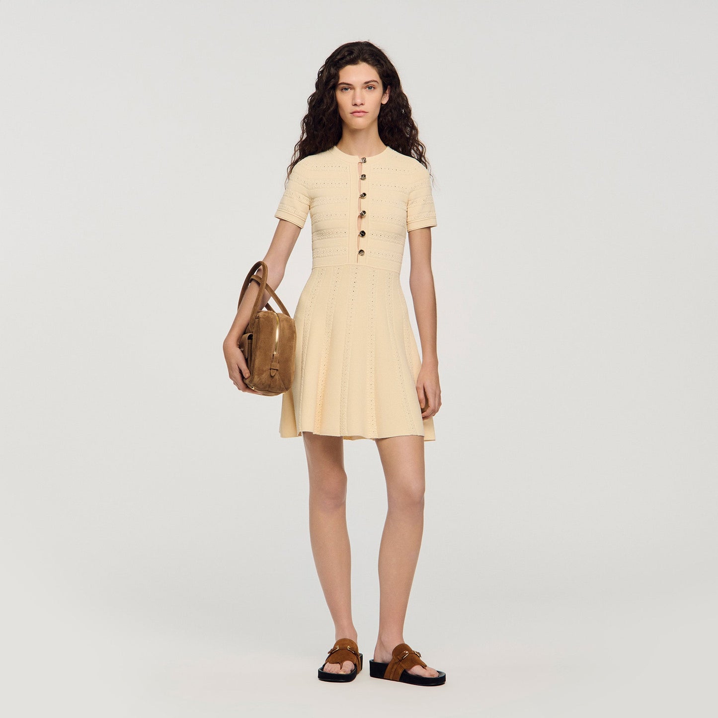 Milou Floral Print Knit Short Dress Vanilla