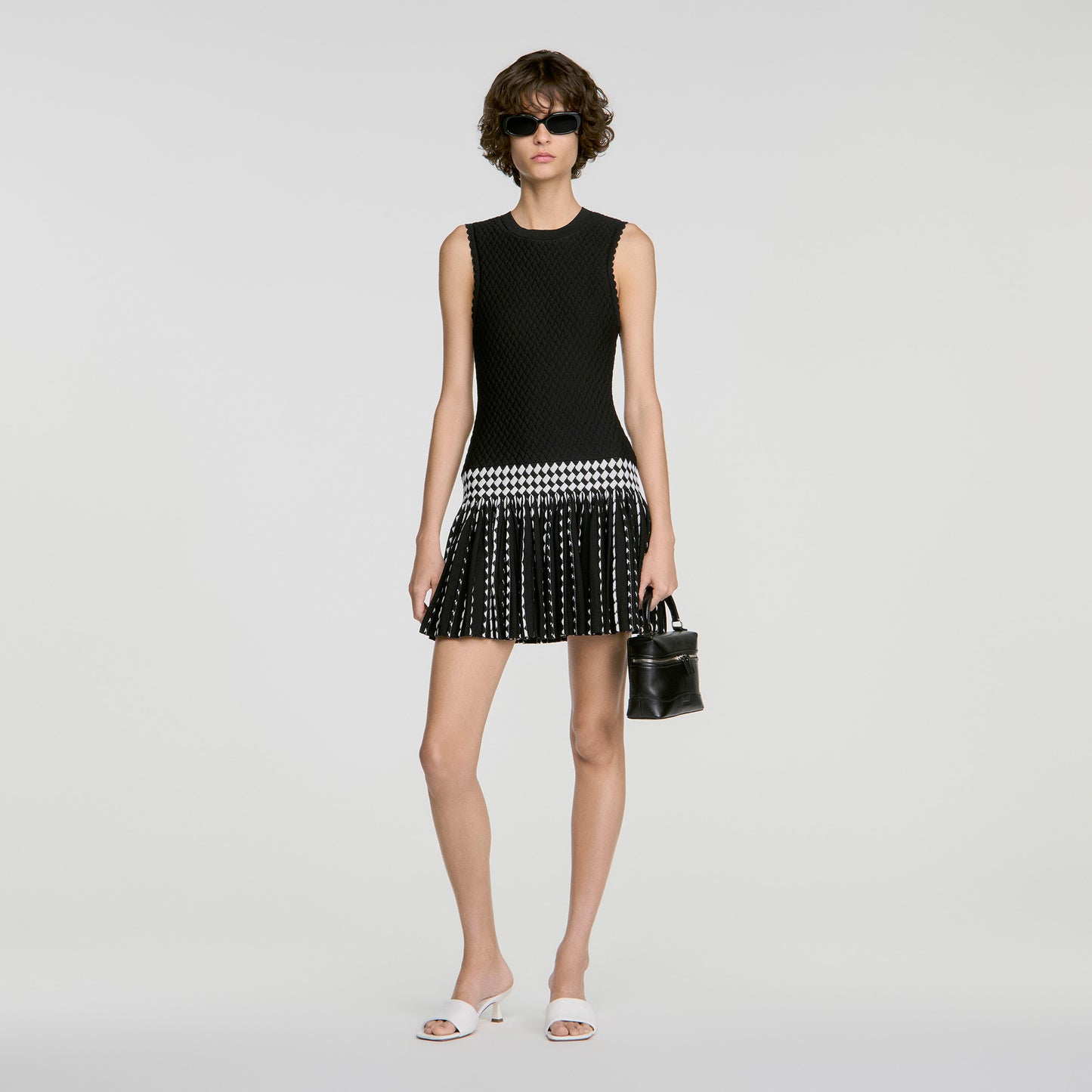 Solea Check knit short dress Black / Ecru