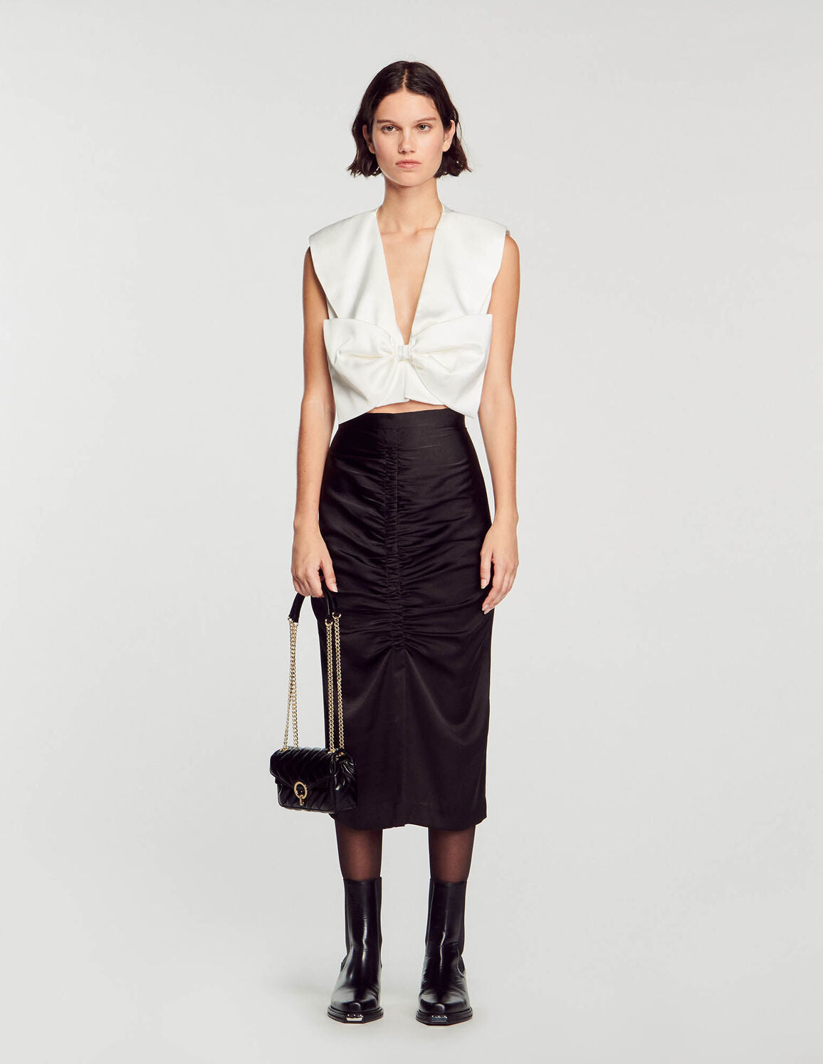 Satin-Effect Crop Top white