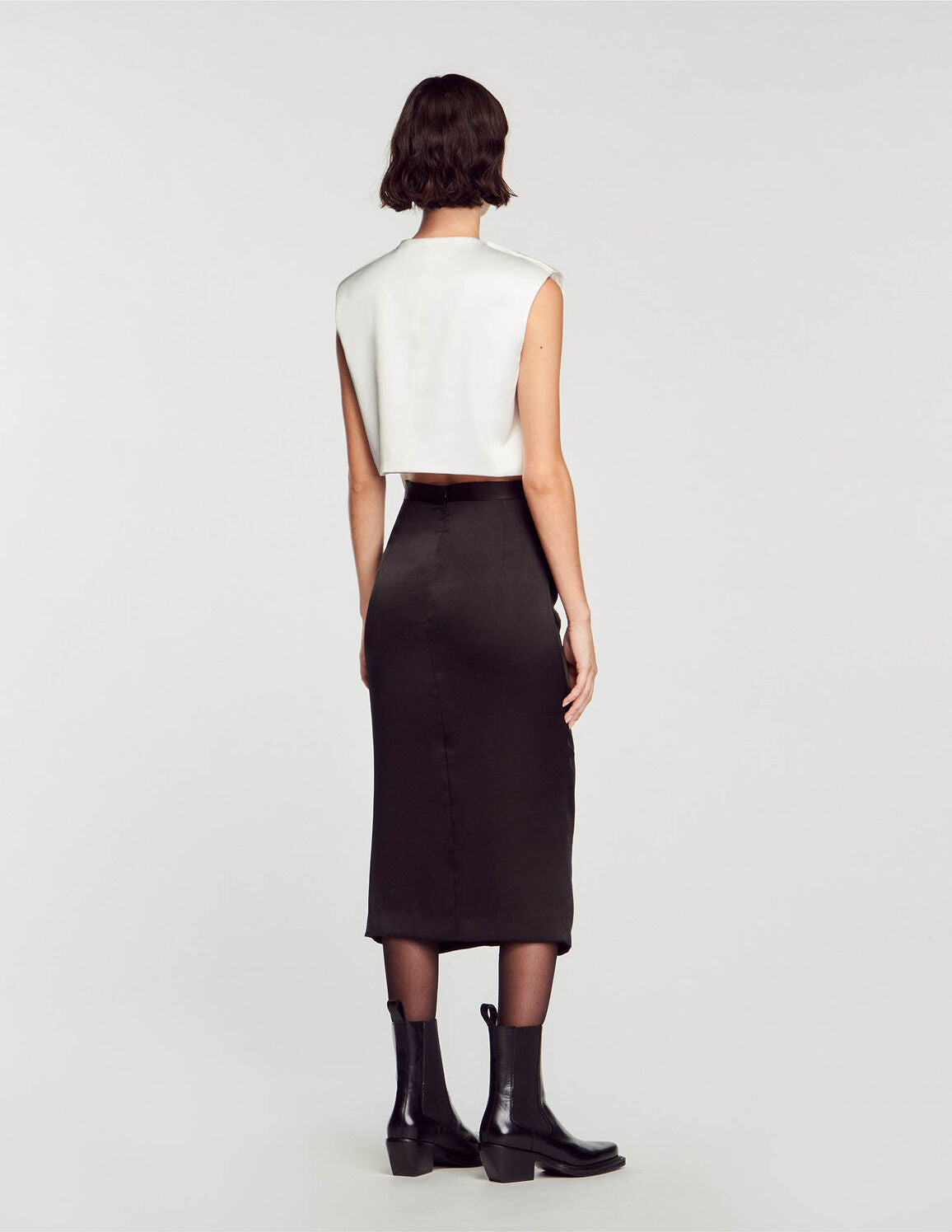 Satin-Effect Crop Top white