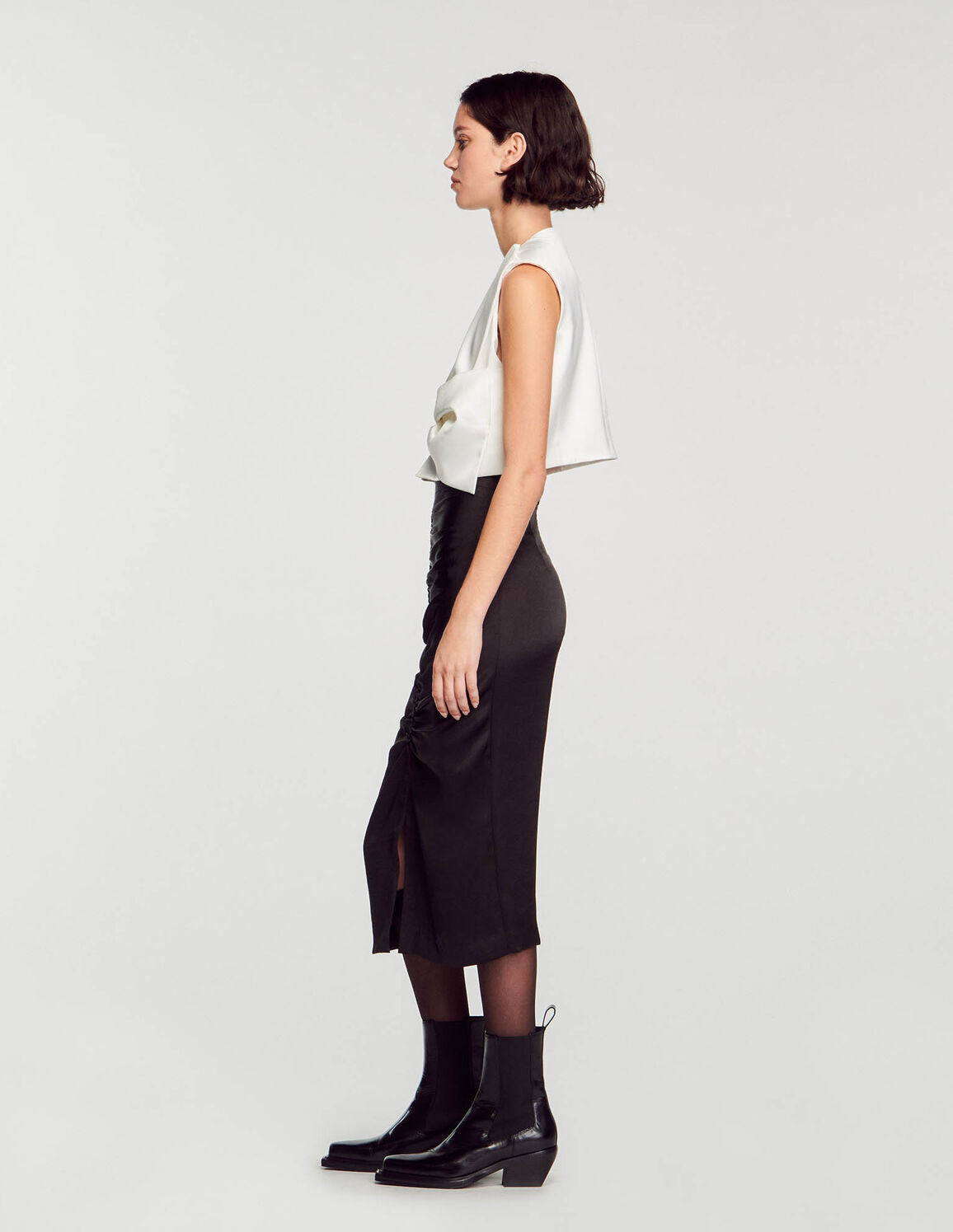 Satin-Effect Crop Top white