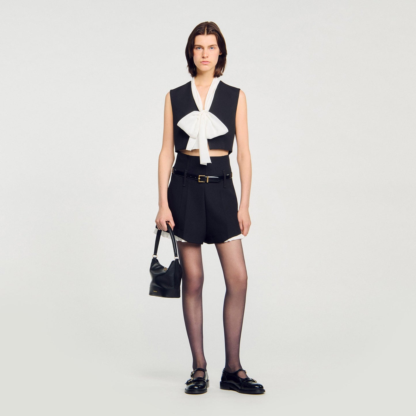 Serene Bow Neck Crop Top Black