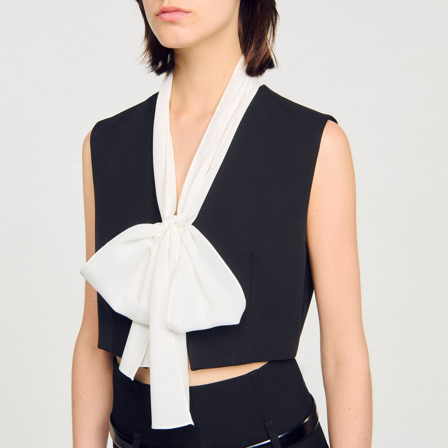 Serene Bow Neck Crop Top Black