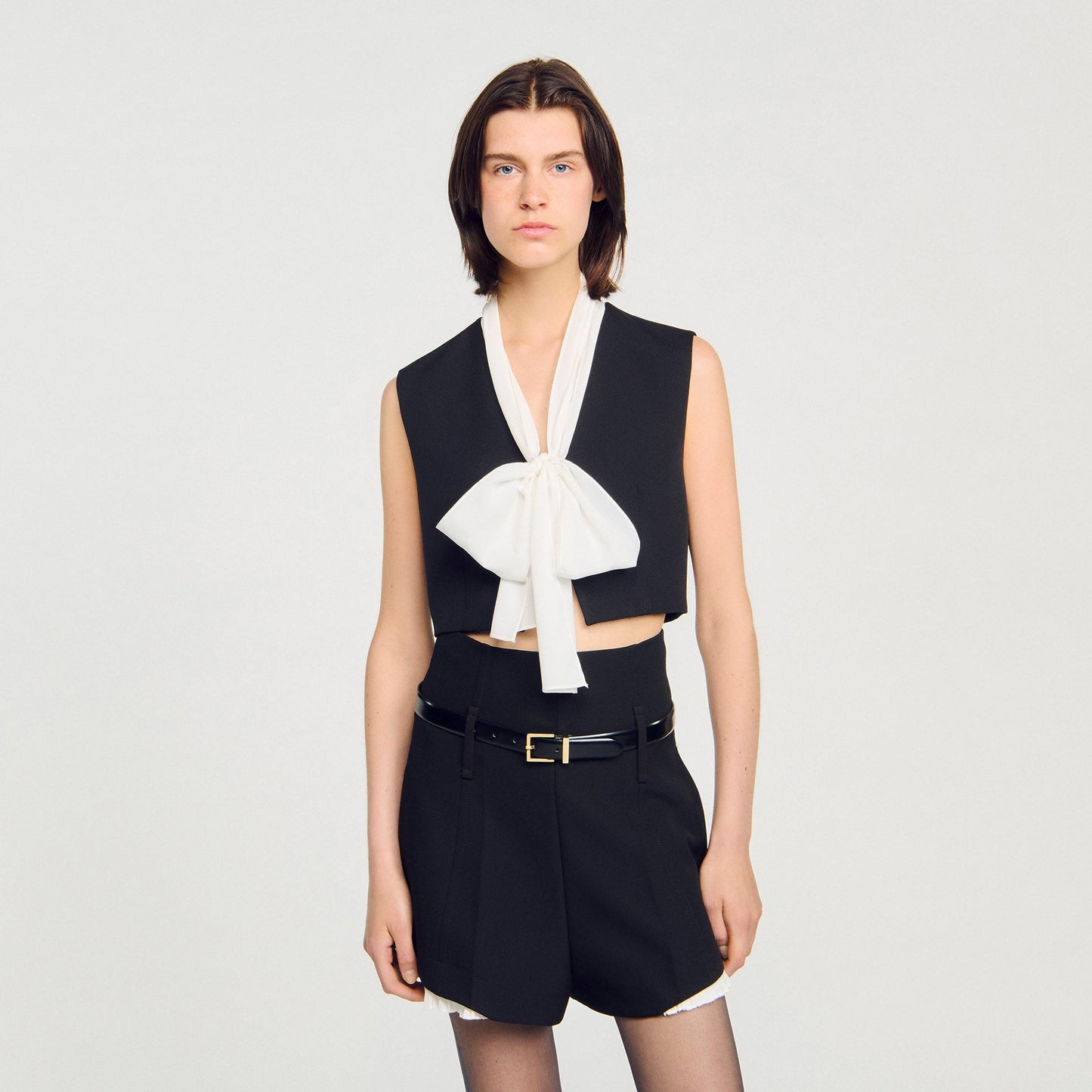 Serene Bow Neck Crop Top Black