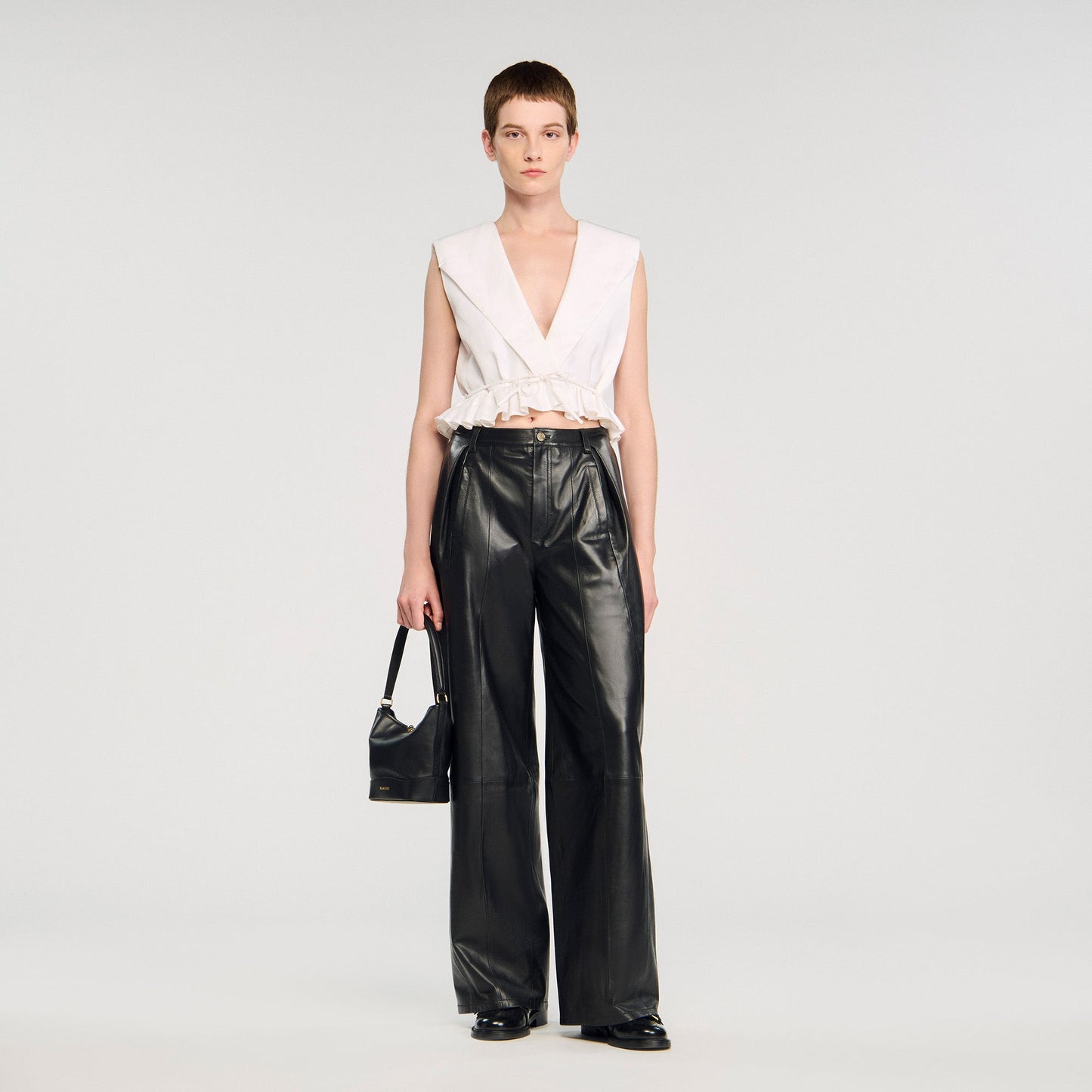 Anatole Ruffled Crop Top Ecru
