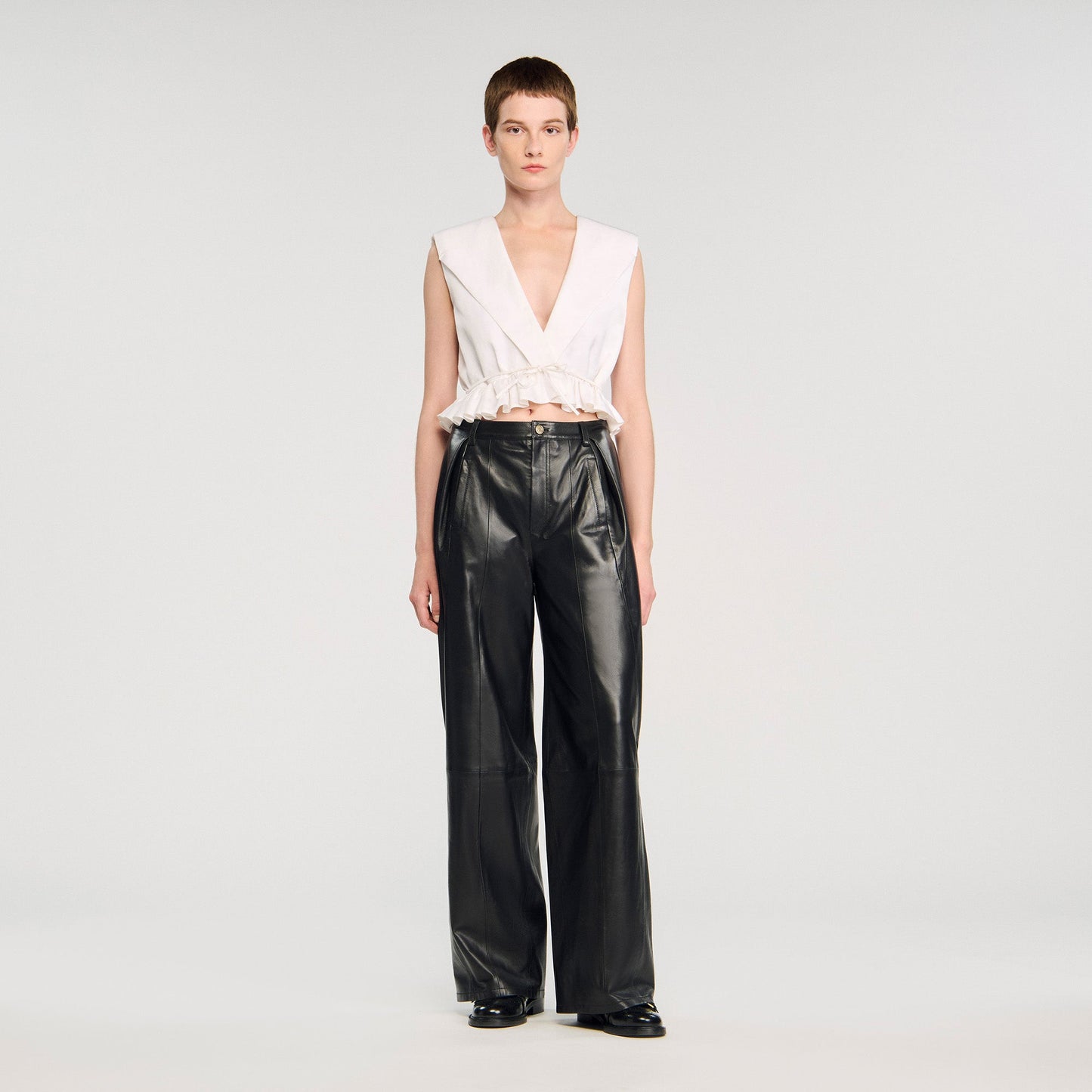 Anatole Ruffled Crop Top Ecru
