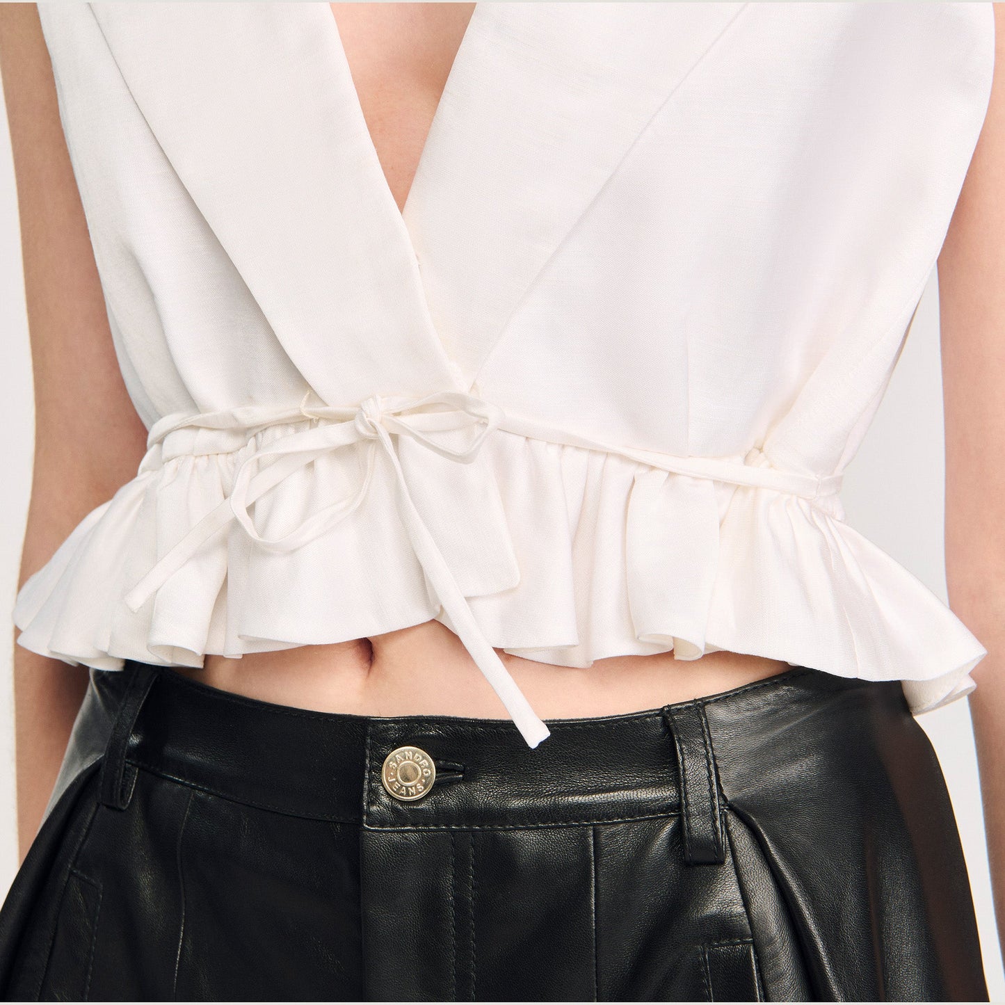Anatole Ruffled Crop Top Ecru