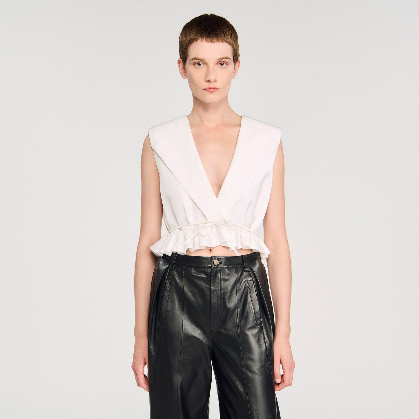 Anatole Ruffled Crop Top Ecru