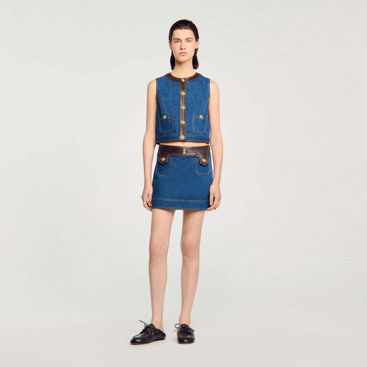 Portland Denim And Leather Top Dark Blue