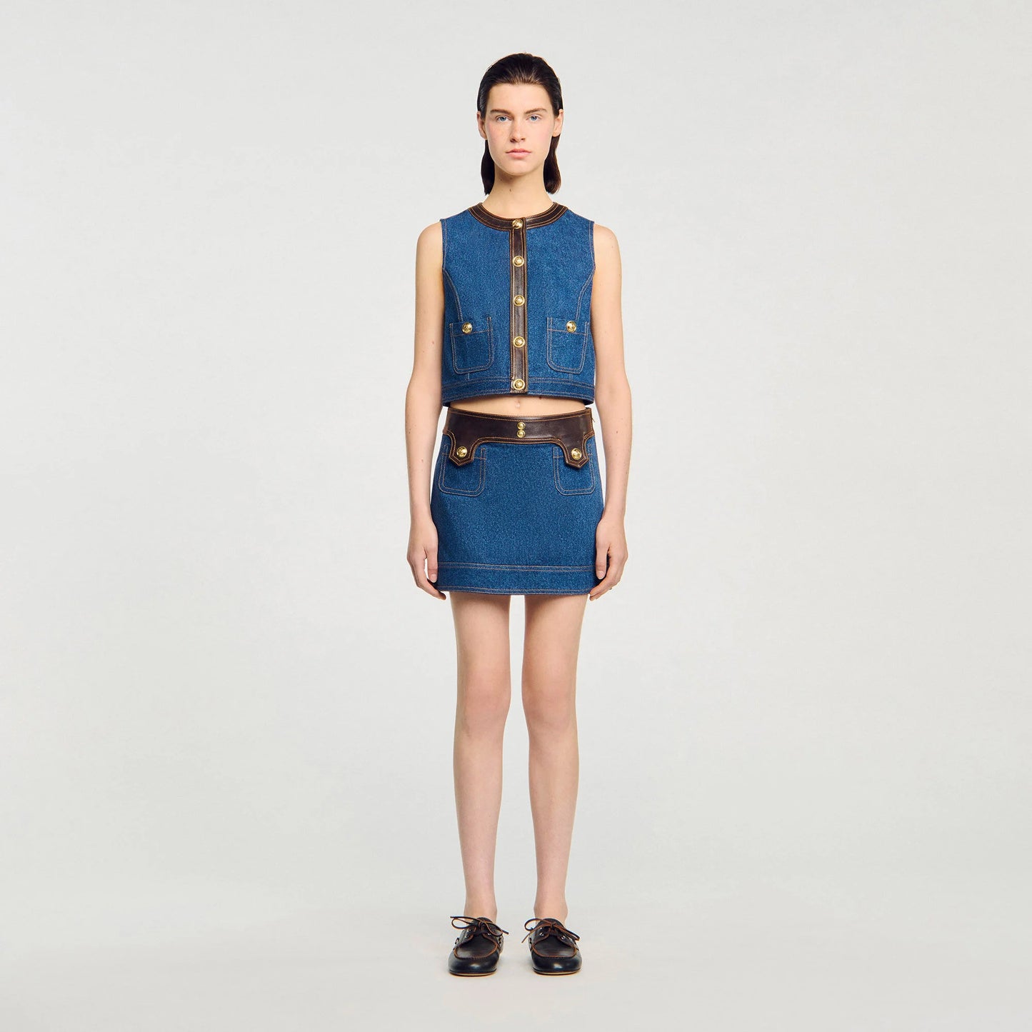 Portland Denim And Leather Top Dark Blue
