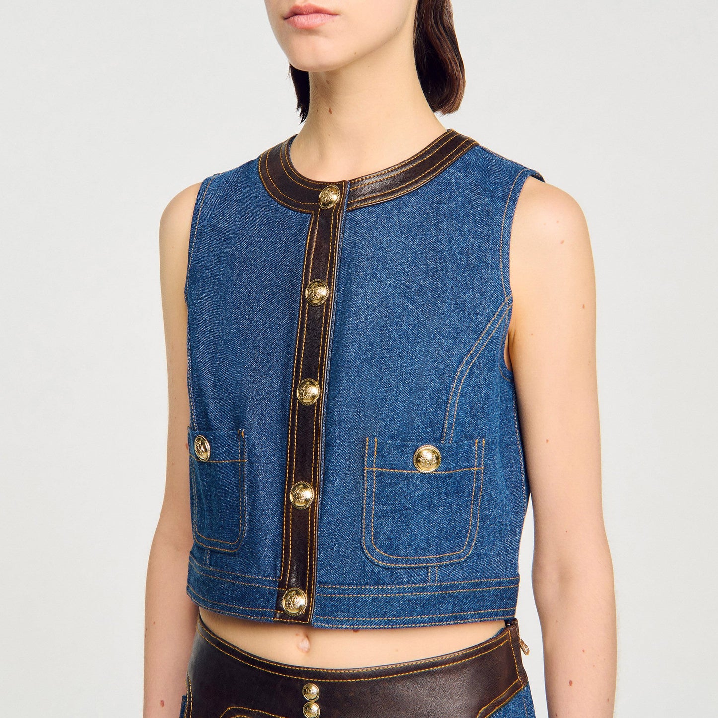 Portland Denim And Leather Top Dark Blue