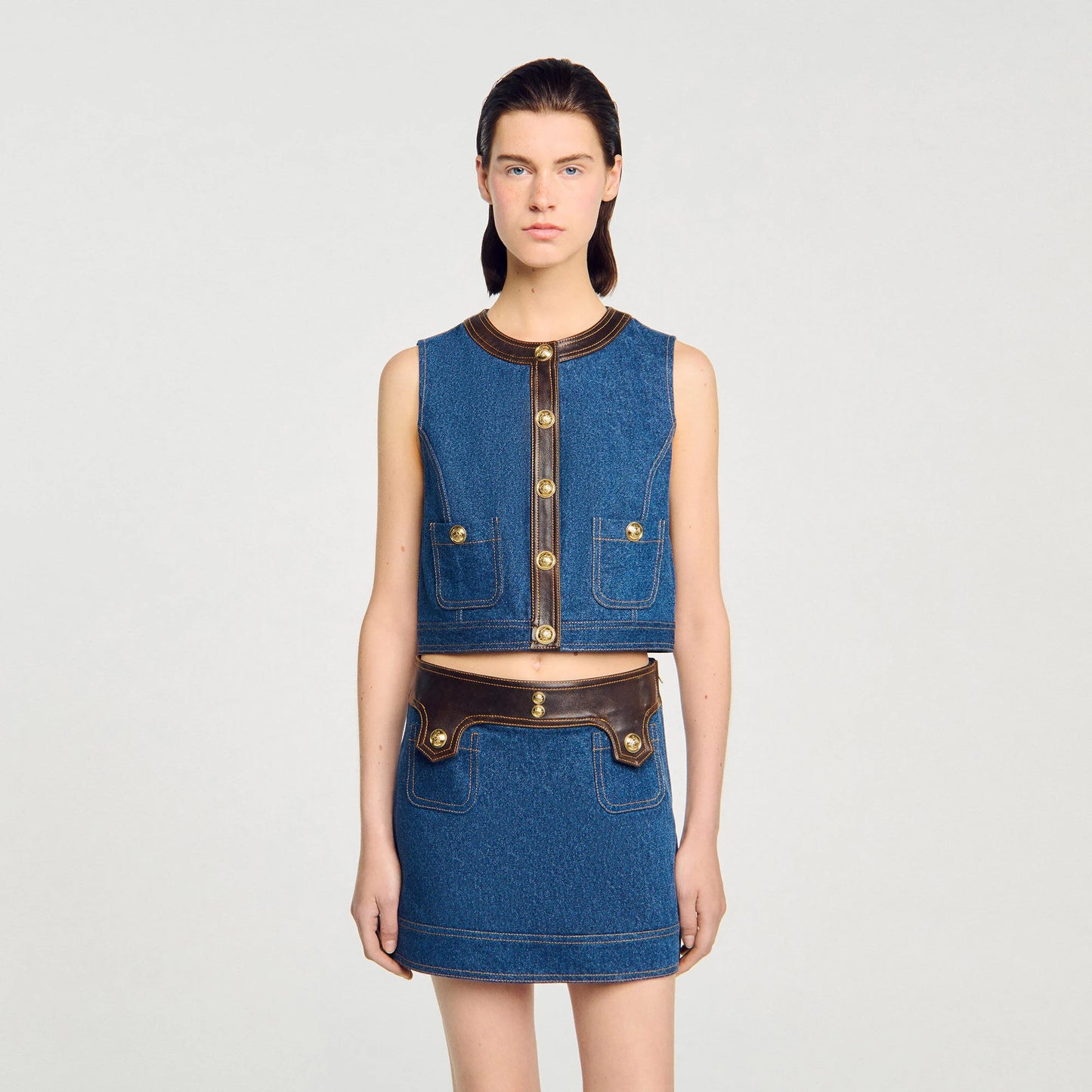 Portland Denim And Leather Top Dark Blue