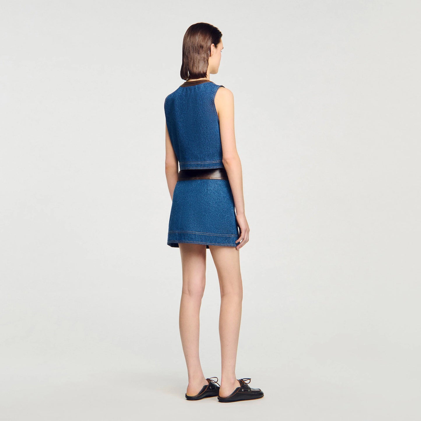 Portland Denim And Leather Top Dark Blue