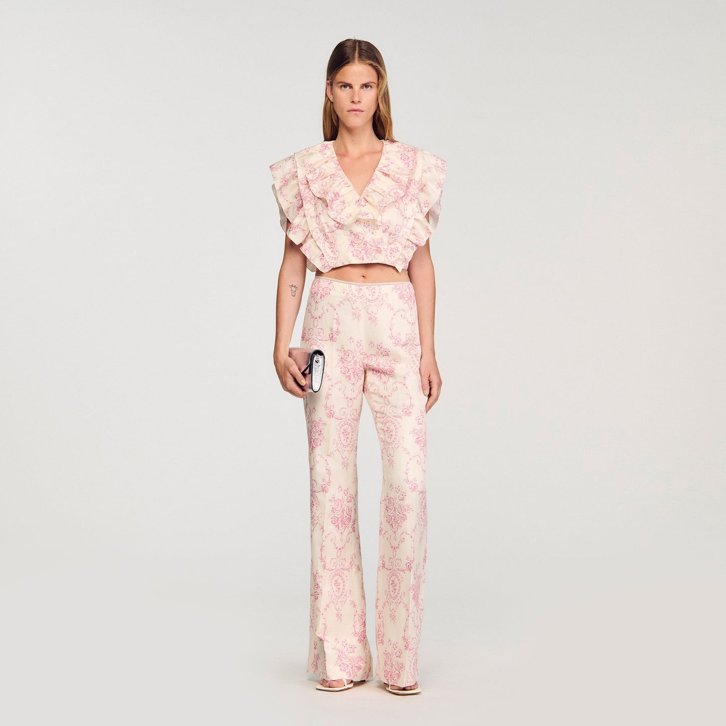 Sydney Floral Print Crop Top Pink / Ecru