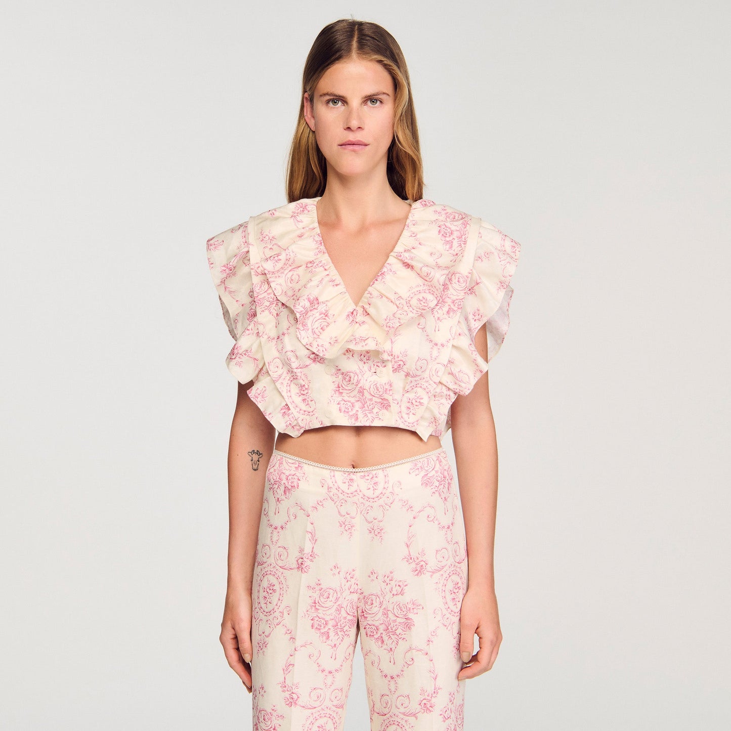 Sydney Floral Print Crop Top Pink / Ecru