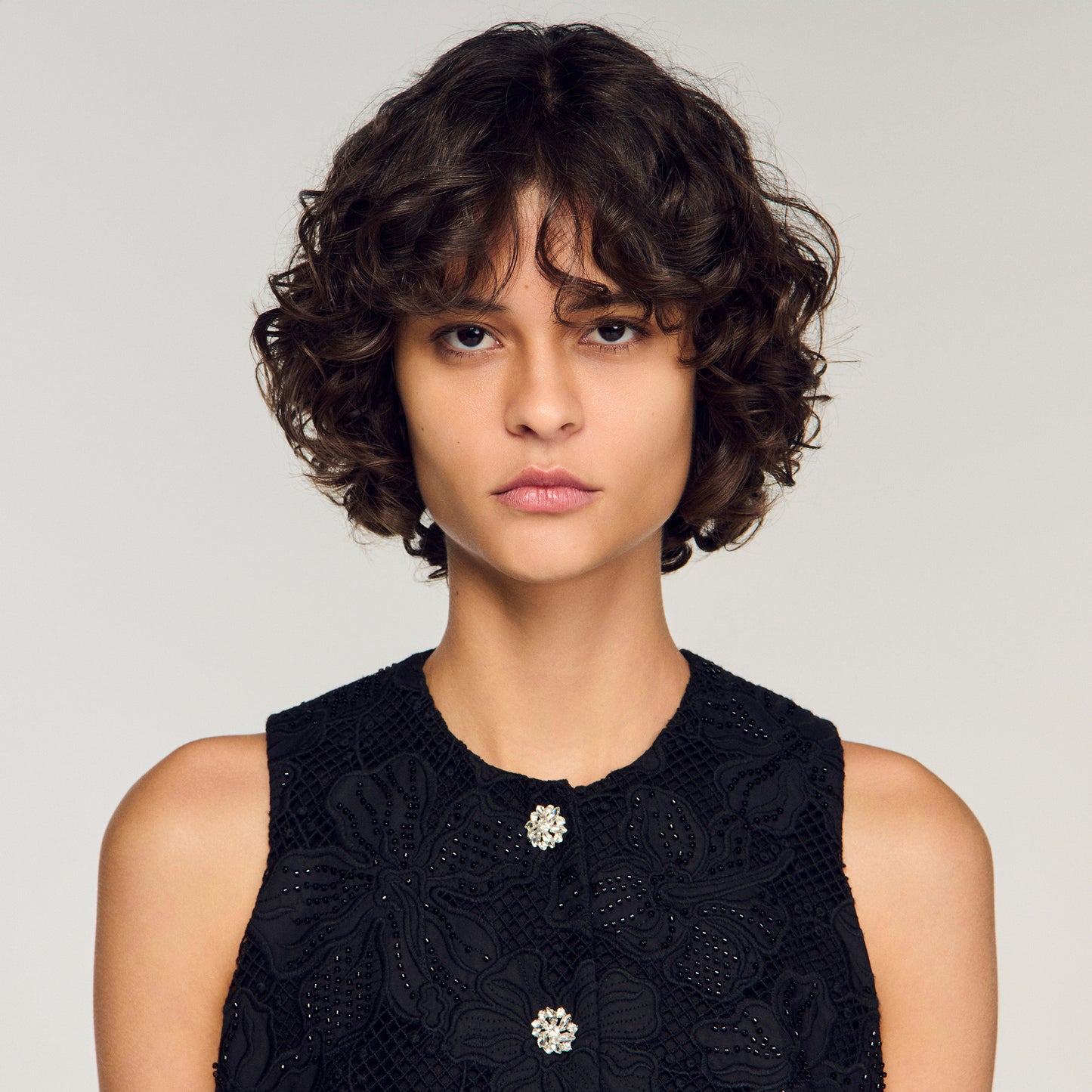 Amie Embroidered Guipure Crop Top Black