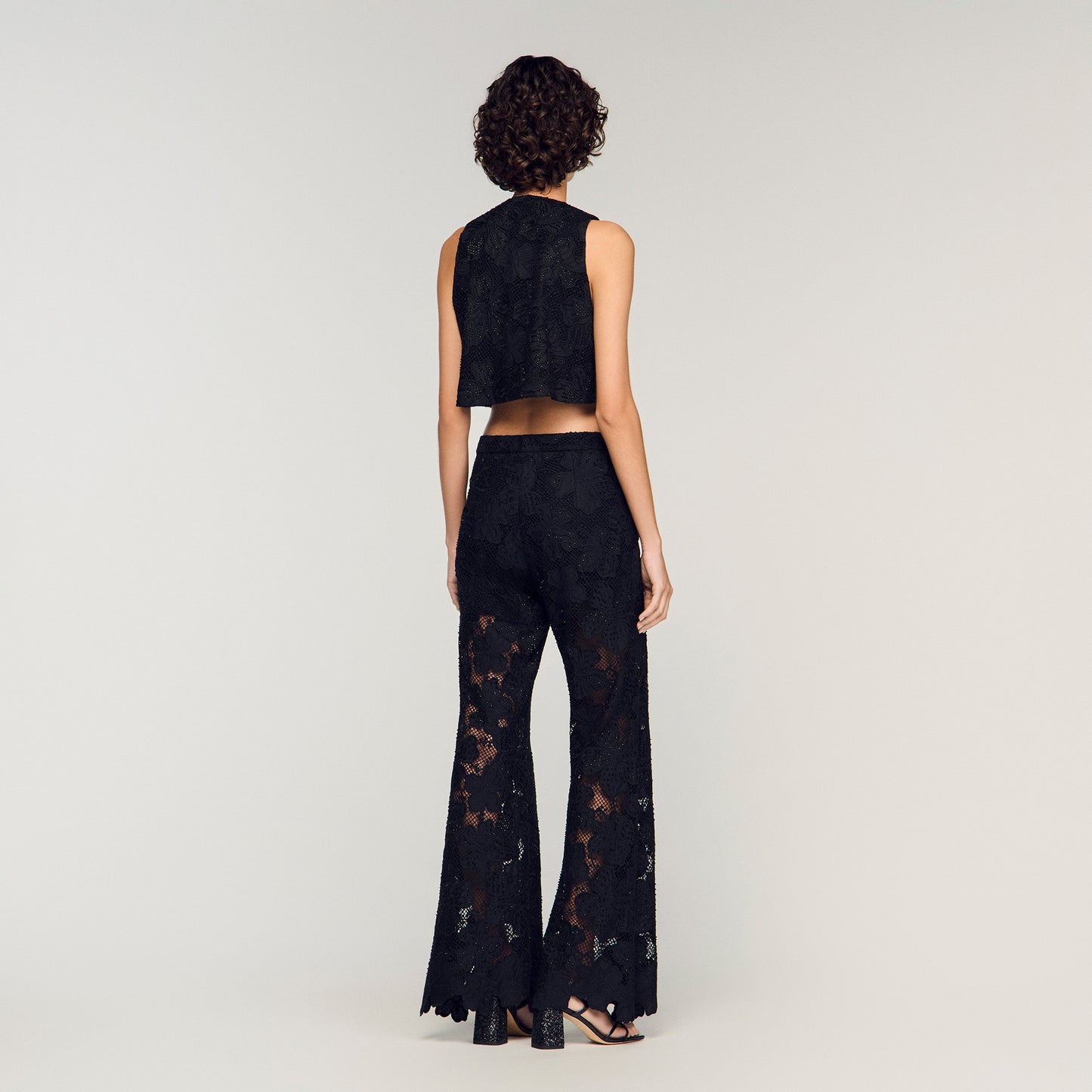 Amie Embroidered Guipure Crop Top Black