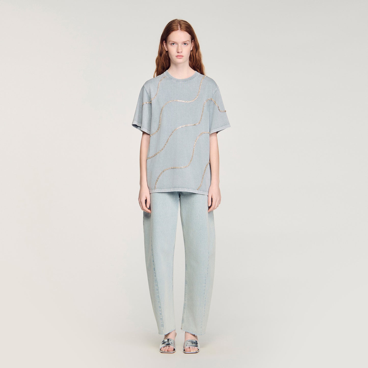 Strass Wave Rhinestone T-Shirt Grey