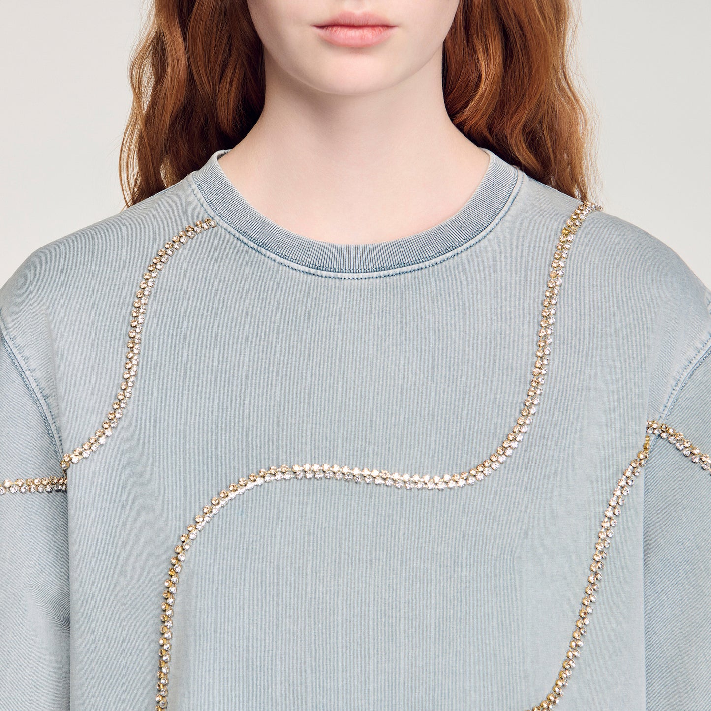 Strass Wave Rhinestone T-Shirt Grey