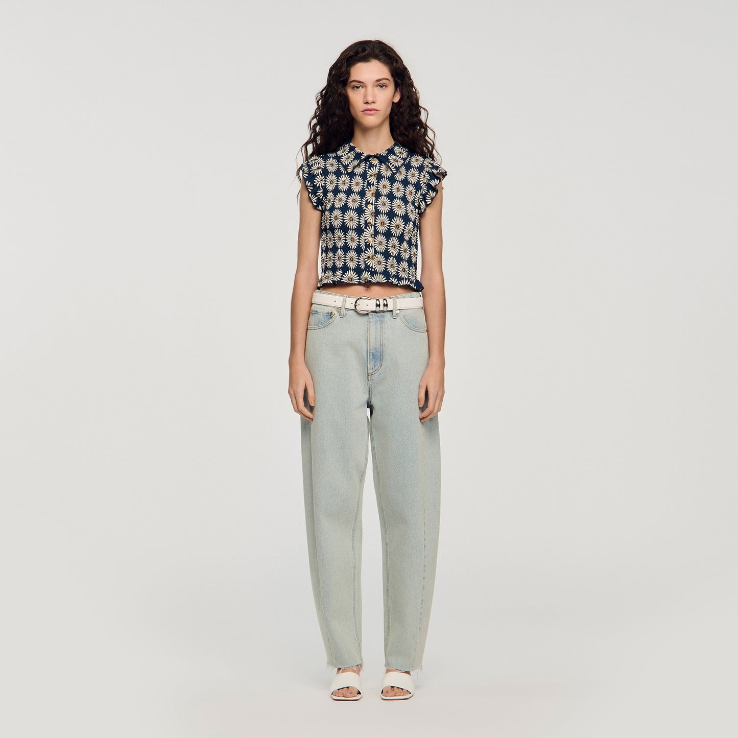 Camila Flower Print Smocked T-Shirt Deep Blue / Ocher