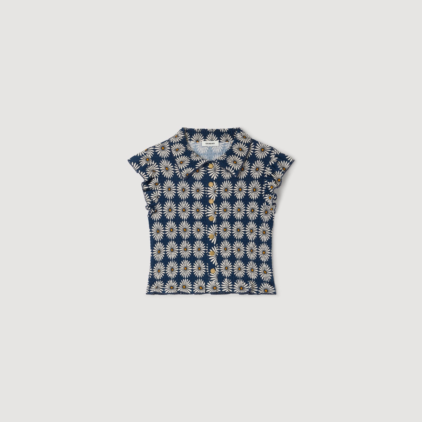 Camila Flower Print Smocked T-Shirt Deep Blue / Ocher