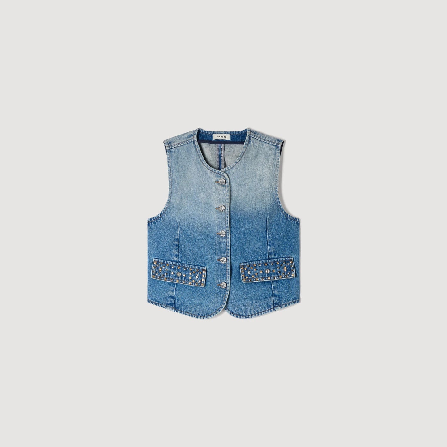 Lilio Cropped Studded Denim Jacket Blue Jean