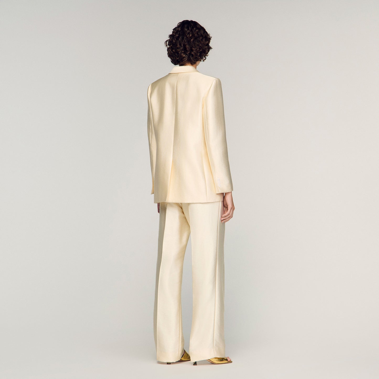 Myrella Satin Jacket With Flower Detail Cream