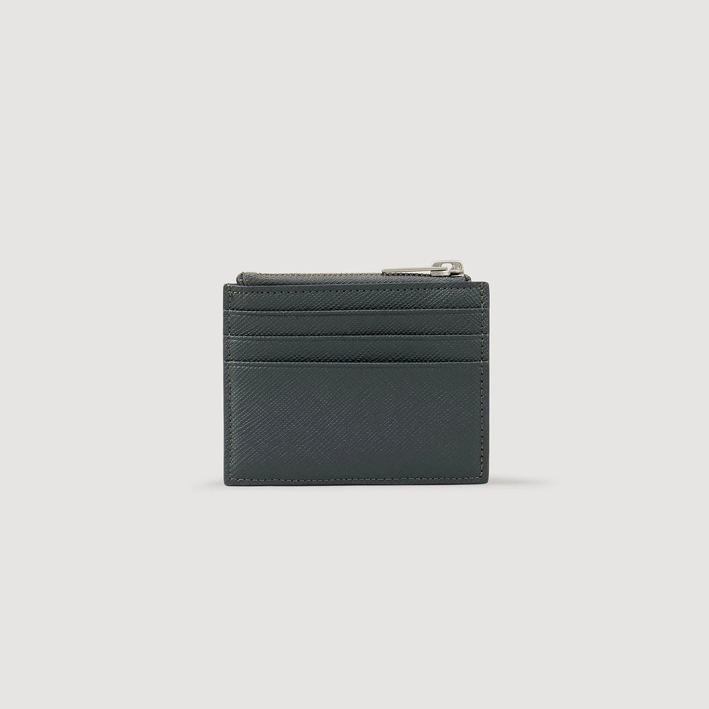 Zipper Reconstituted Leather Cardholder Steel
