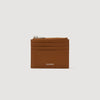 Zipper Grain Grained Leather Zip Card Holder Cognac