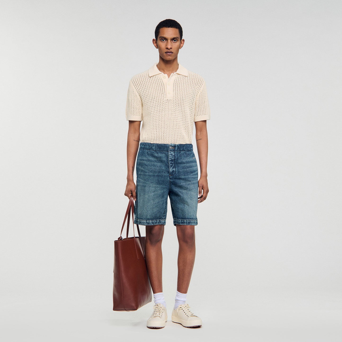 Denim Short Logo Elasticated Denim Shorts Blue Vintage - Denim