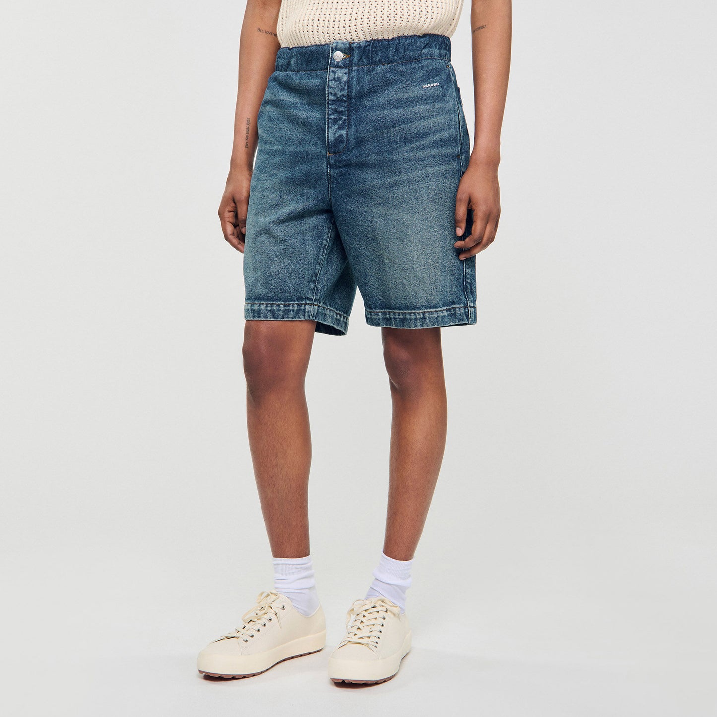 Denim Short Logo Elasticated Denim Shorts Blue Vintage - Denim