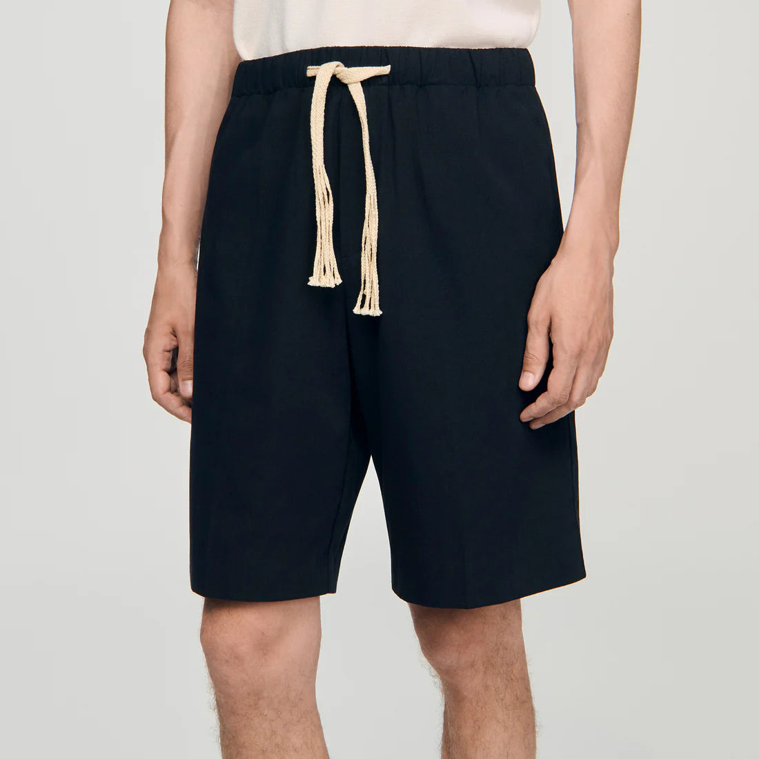Rope Short Elasticated Waist Cotton Shorts Navy Blue