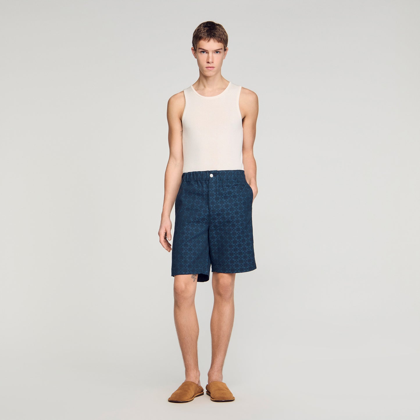 Denim Cross Short Square Cross Denim Shorts Navy Blue