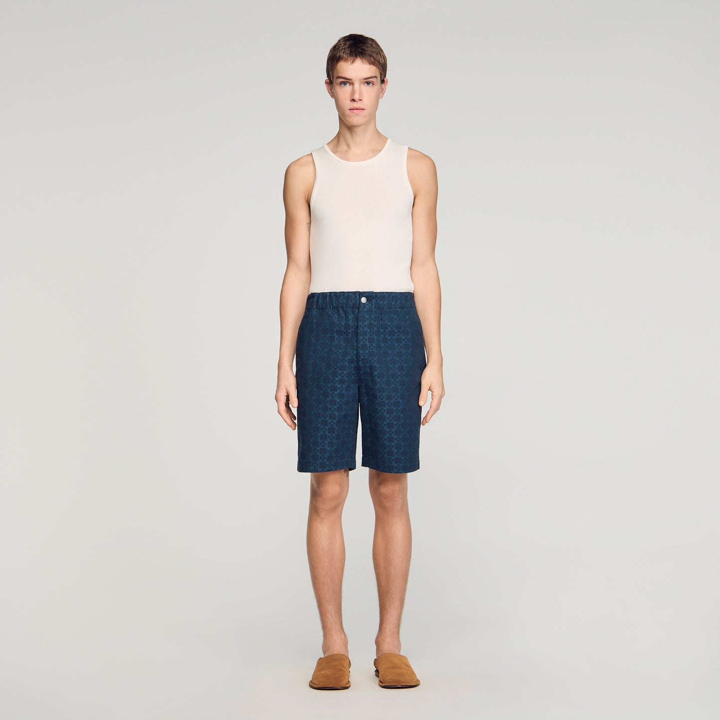 Denim Cross Short Square Cross Denim Shorts Navy Blue