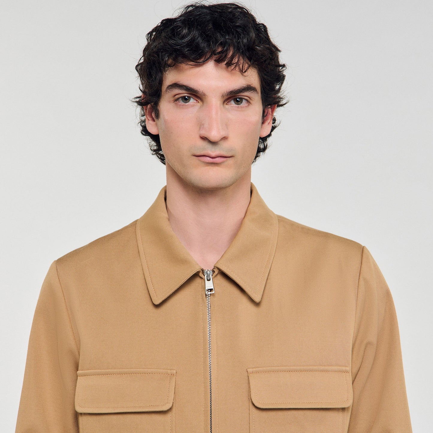 Cotton Pocket Jacket Zip-Up Jacket Camel