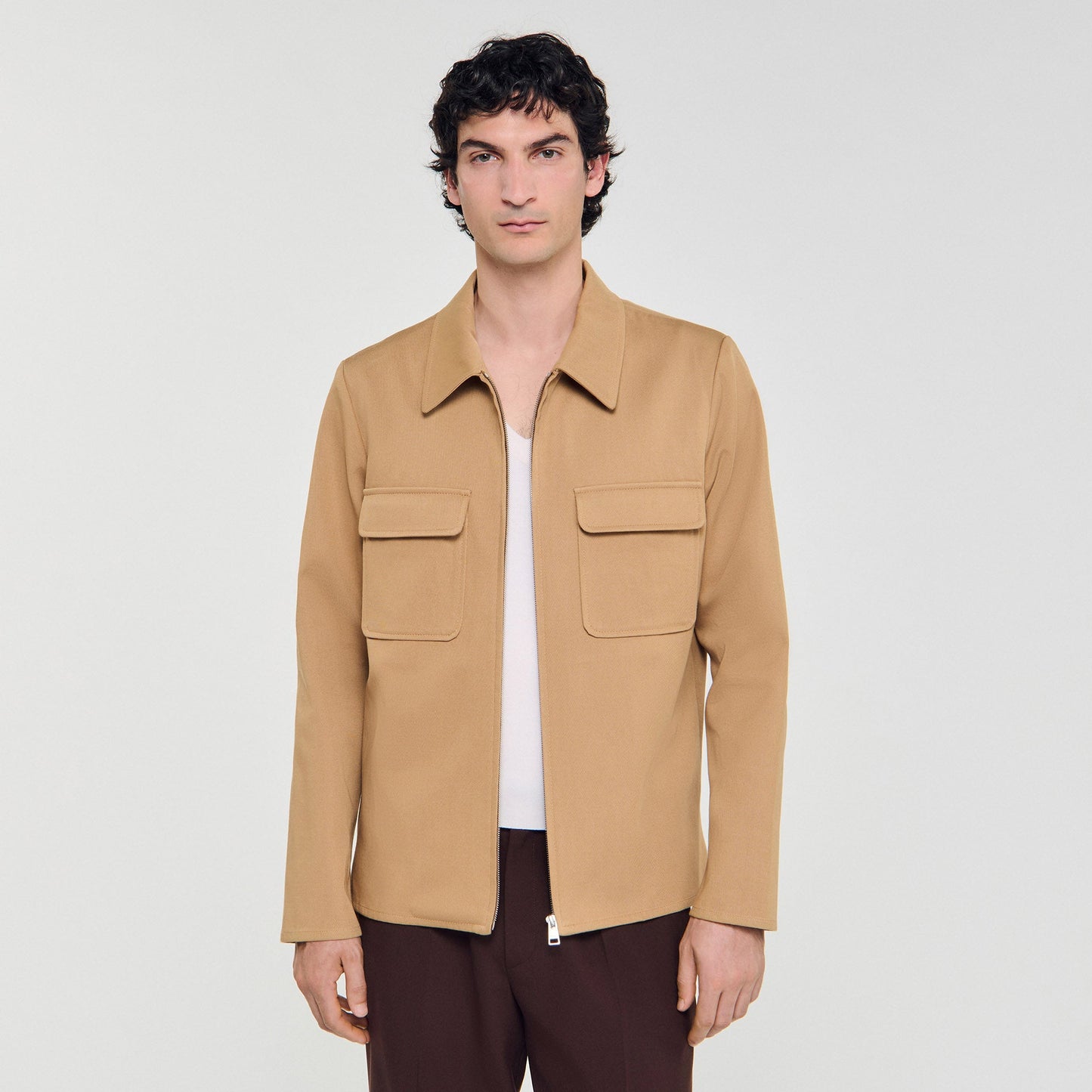 Cotton Pocket Jacket Zip-Up Jacket Camel