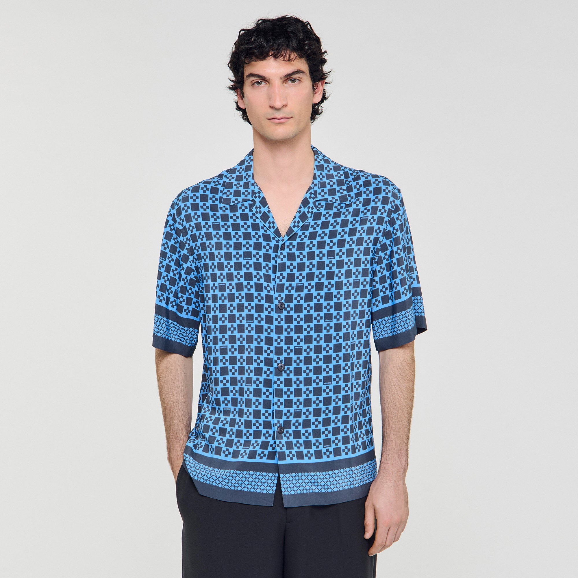 Cross Mc Square Cross Motif Flowing Blouse Sky Blue