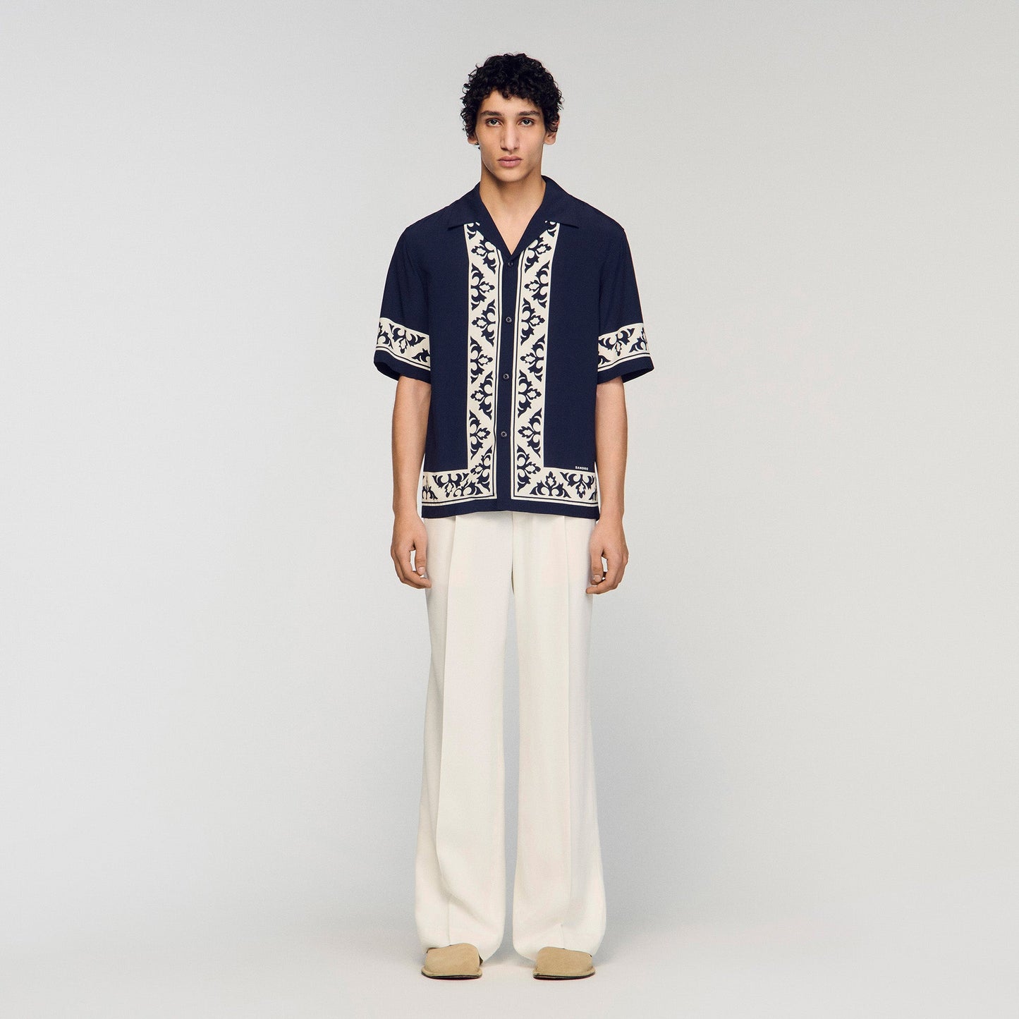 Amalfi Shirt Mc Contrast Print Loose-Fit Shirt Navy Blue