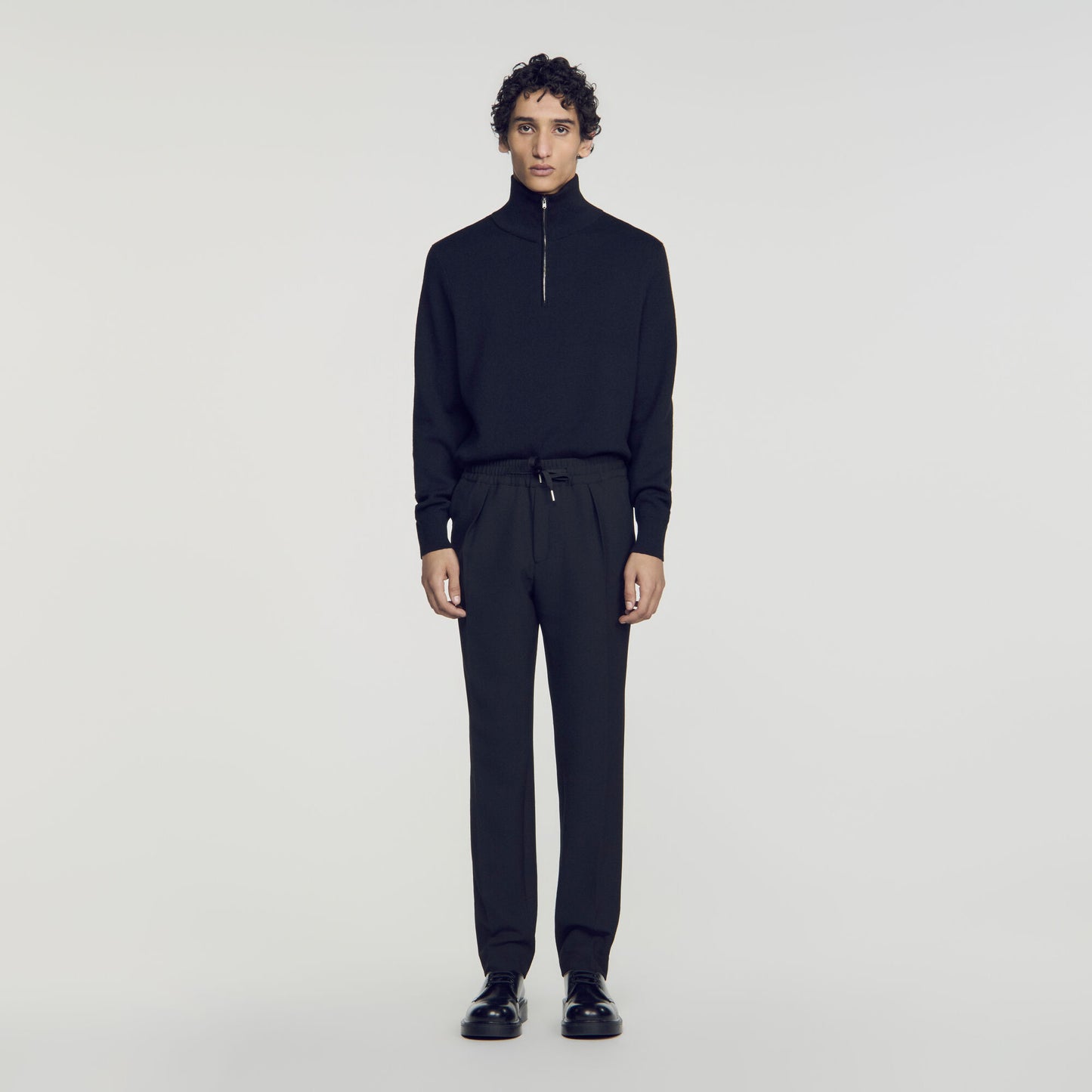 Jersey Pli Elastic waist Trousers Black